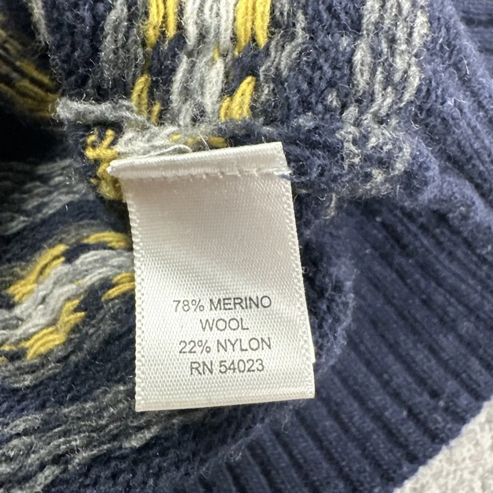 Banana Republic Sweater Men Medium Blue Fair Isle Striped Italian Yarn Wool